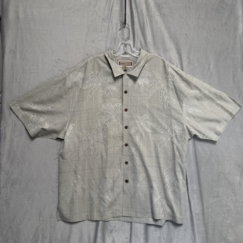 Jamaica Jaxx Shirt Mens 2XL Silk Hawaiian Camp Button Up Palm Leaf‎ Jacquard